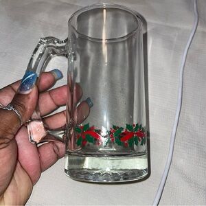 Festive Glass Beer Mug with Holiday Design